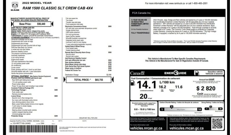 
								2022 Ram 1500 SLT Crew Cab 4×4 5.7L Hemi full									