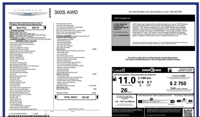 
								2023 Chrysler 300S AWD full									