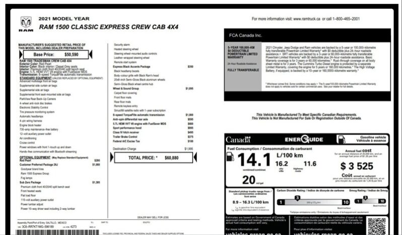 
								2021 Ram 1500 Express Crew Cab 4×4 5.7L Hemi full									