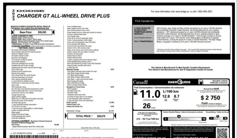 
								2023 Dodge Charger GT Plus Blacktop Edition AWD Sunroof full									