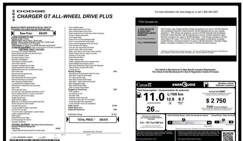 
								2023 Dodge Charger GT Plus Blacktop Edition AWD Sunroof full									