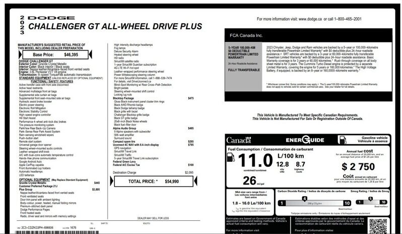 
								2023 Dodge Challenger GT Plus Blacktop Edition AWD full									
