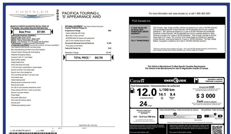 
								2023 Chrysler Pacifica AWD Touring L Sunroof S Package full									