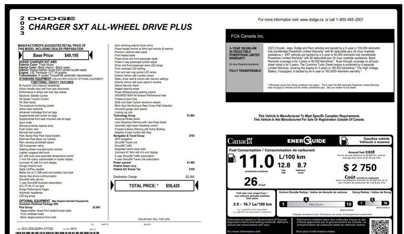 
								2023 Dodge Charger SXT Plus Sunroof AWD full									