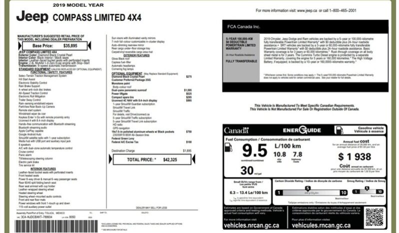 
								2019 Jeep Compass Limited 4×4 full									