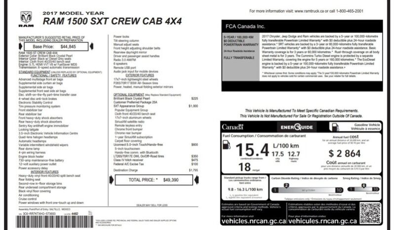 
								2017 Ram 1500 SXT Crew Cab 5.7L Hemi 4×4 full									