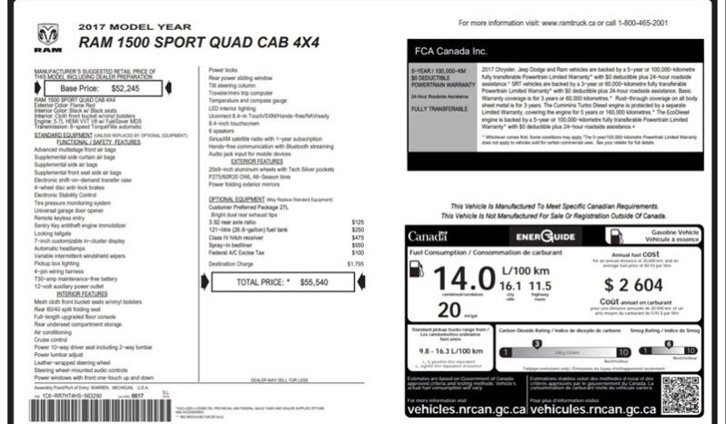 
								2017 Ram 1500 Quad Cab Sport 4×4 5.7L Hemi full									