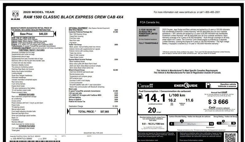 
								2020 Ram 1500 Express Crew Cab 4×4 5.7L Hemi full									
