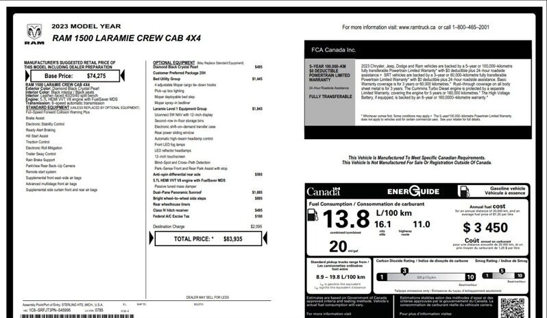 
								2023 Ram 1500 Laramie Crew Cab 4×4 5.7L Hemi full									